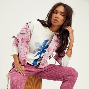 Free People White and Blue Long Sleeve Tee